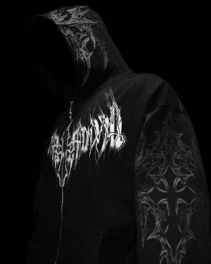 Celestial Blade Oversized Zip-up Hoodie - [MIDNIGHT]