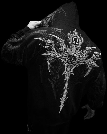Celestial Blade Oversized Zip-up Hoodie - [MIDNIGHT]