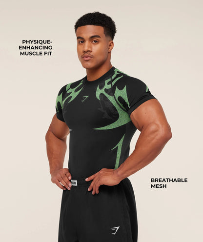 Gymshark Storm Seamless T-Shirt [BLACK/ACTIVE GREEN]