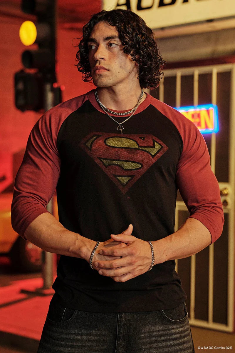 8072 - Superman 3/4 Raglan Shirts - [BLACK/RED]