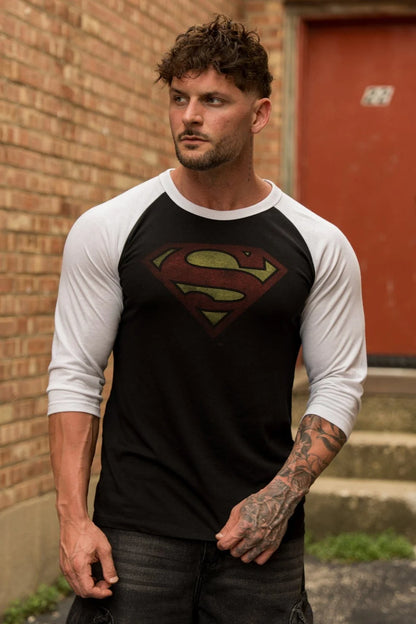 8072 - Superman 3/4 Raglan Shirts - [BLACK/WHITE]