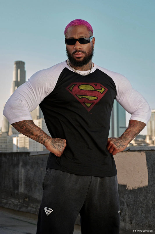 8072 - Superman 3/4 Raglan Shirts - [BLACK/WHITE]